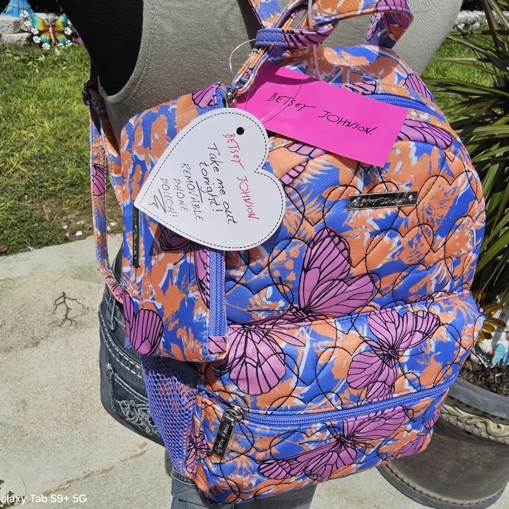 BETSEY JOHNSON BRIGHT ORANGE n PURPLE NYLON BUTTERFLY MID SIZE BACKPACK